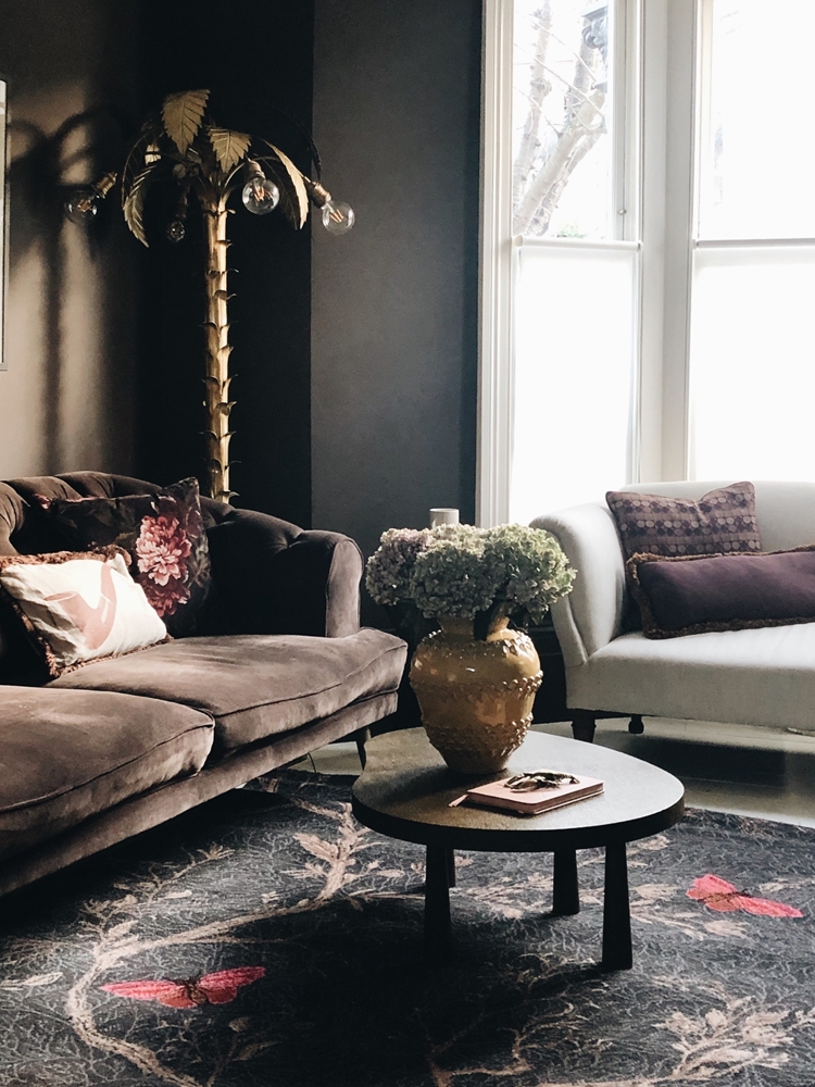 Kate's sitting room, featuring a Brintons Carpets rug (Timorous Beasties range)